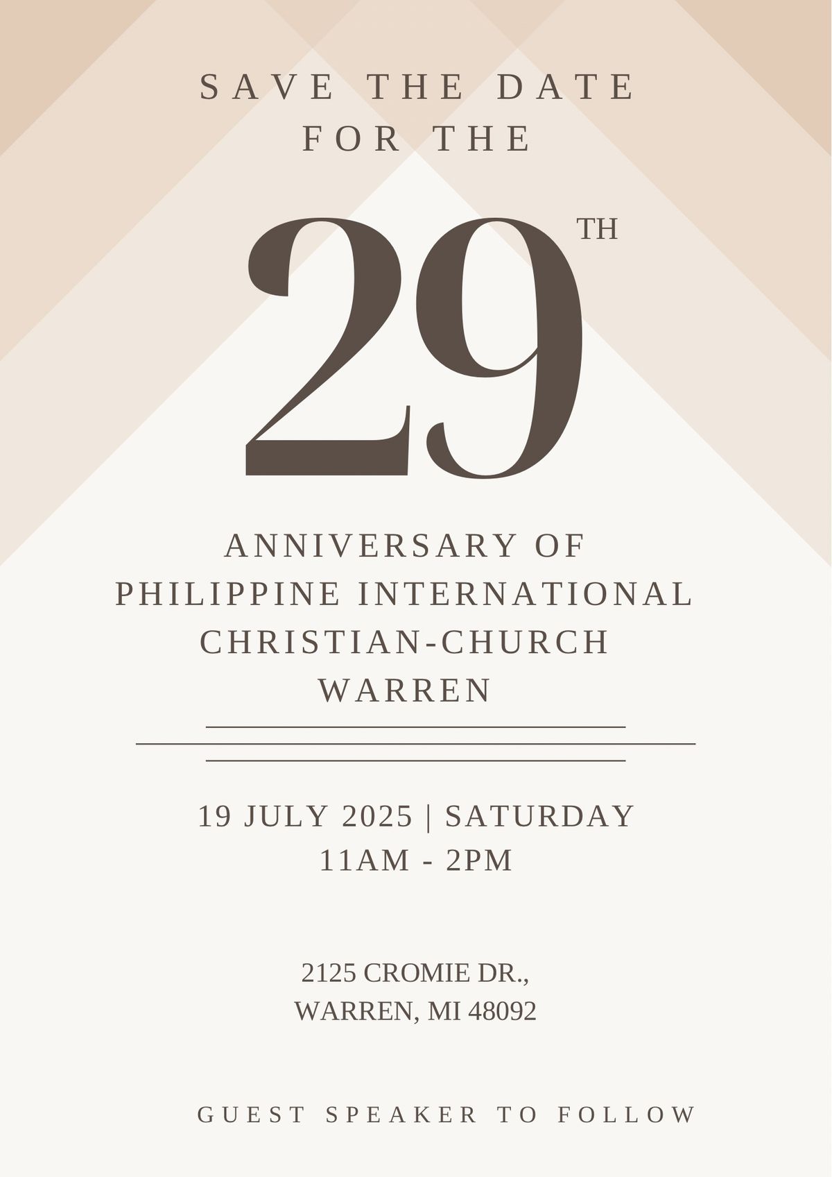 SAVE THE DATE: 29th Church Anniversary of PICC-Warren