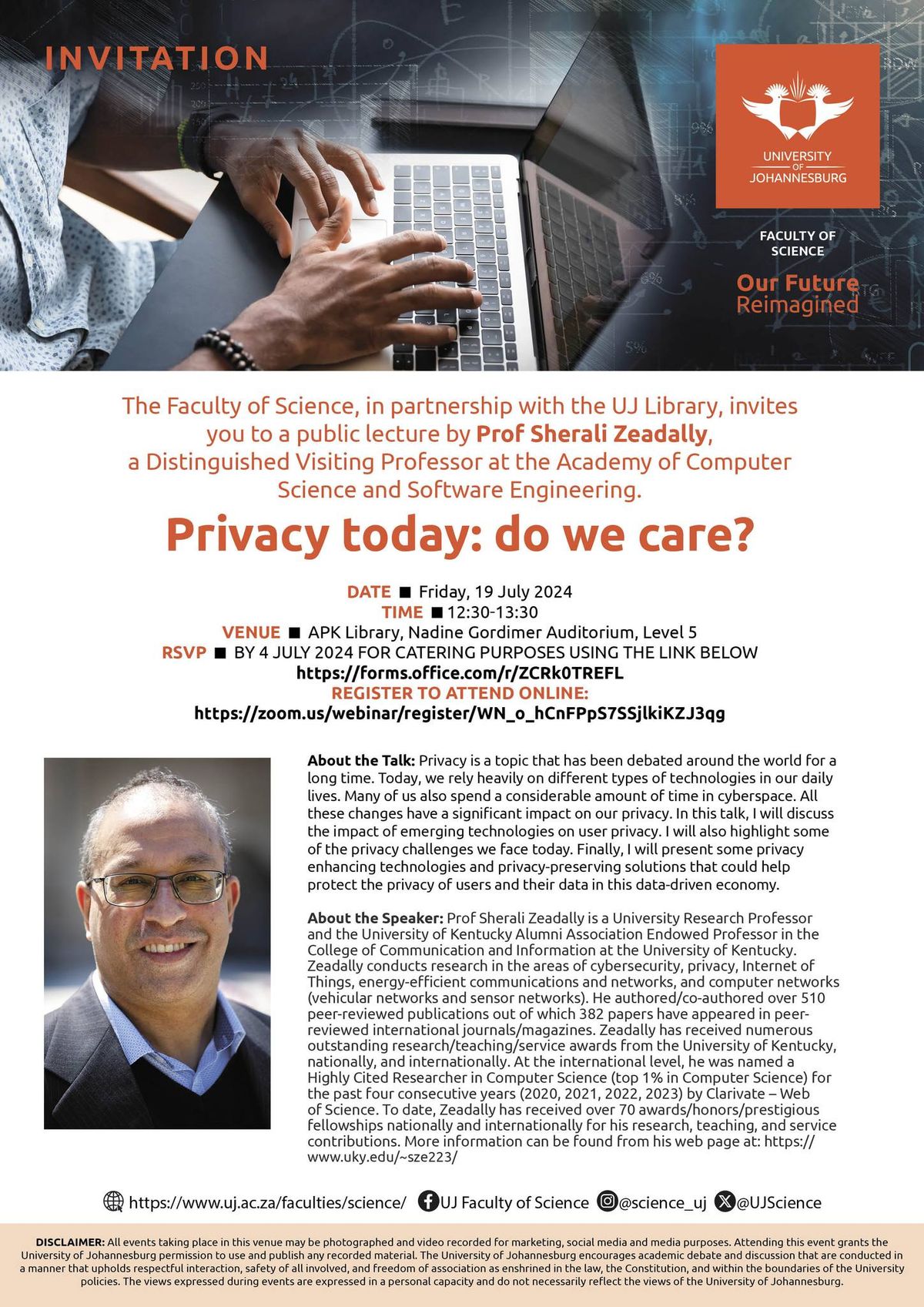 Public Lecture by Prof Sherali Zeadally,Distinguished Visiting Professor: Privacy today: do we care?
