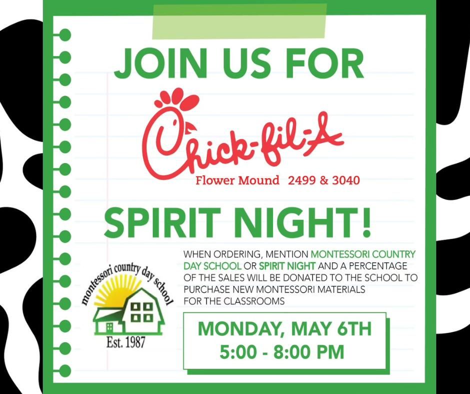 MCDS Spirit Night May 6 from 5-8pm | Chick-fil-A Founders Square