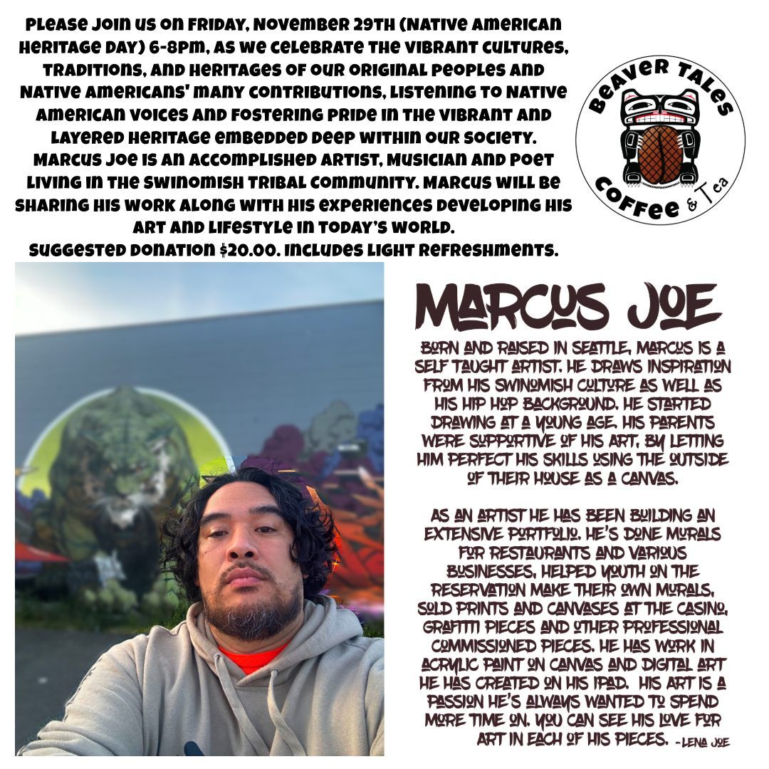 An evening with Marcus Joe, Indigenous Artist, Musician, Poet