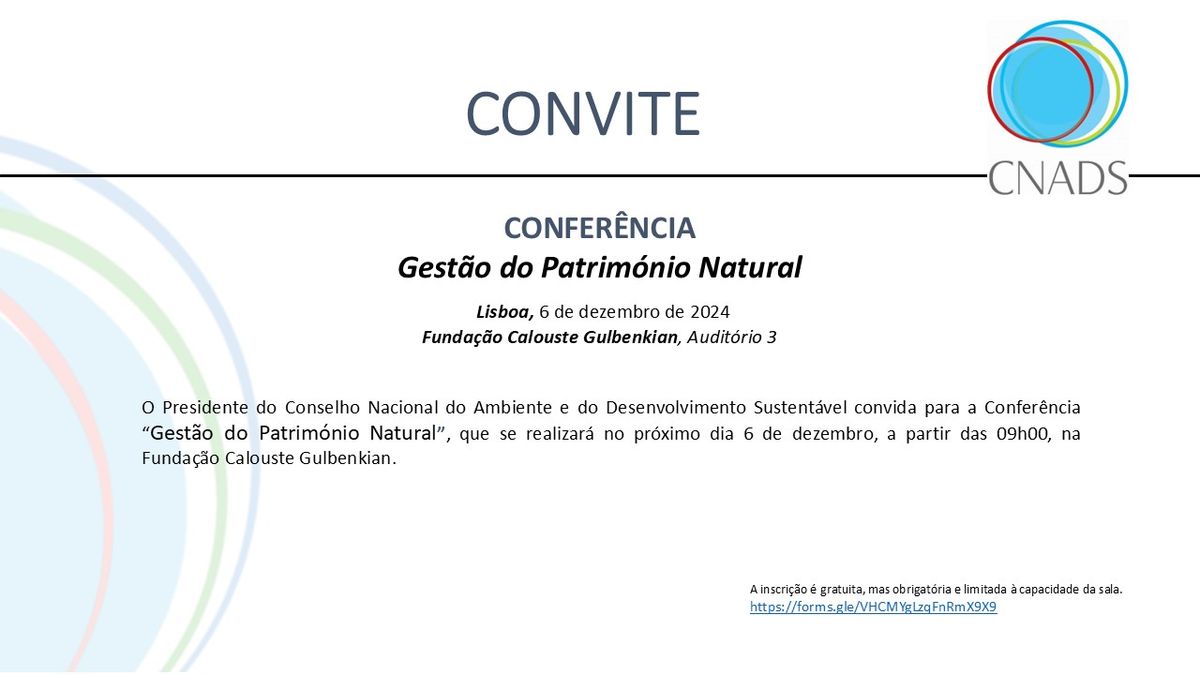 Confer\u00eancia \u201cGest\u00e3o do Patrim\u00f3nio Natural\u201d, 6 de dezembro, 9 horas na Funda\u00e7\u00e3o Calouste Gulbenkian