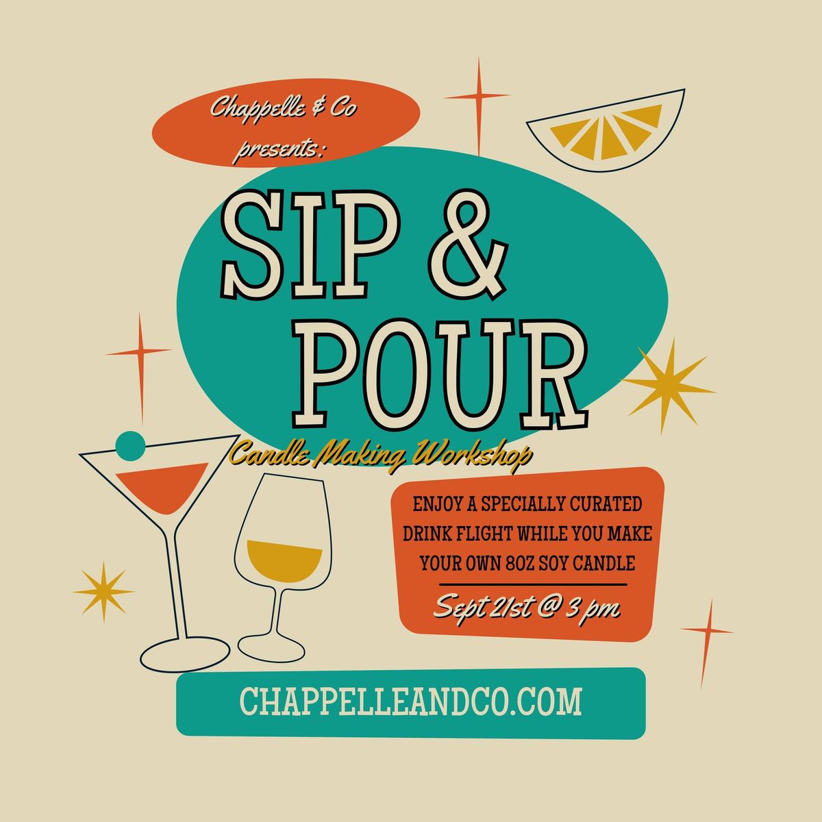 Sip & Pour Themed Candle Making Workshop