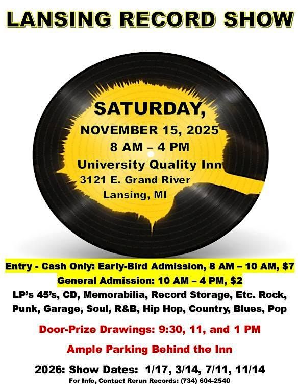 Lansing Record Show, Saturday, November 15, 2025 (Lansing)