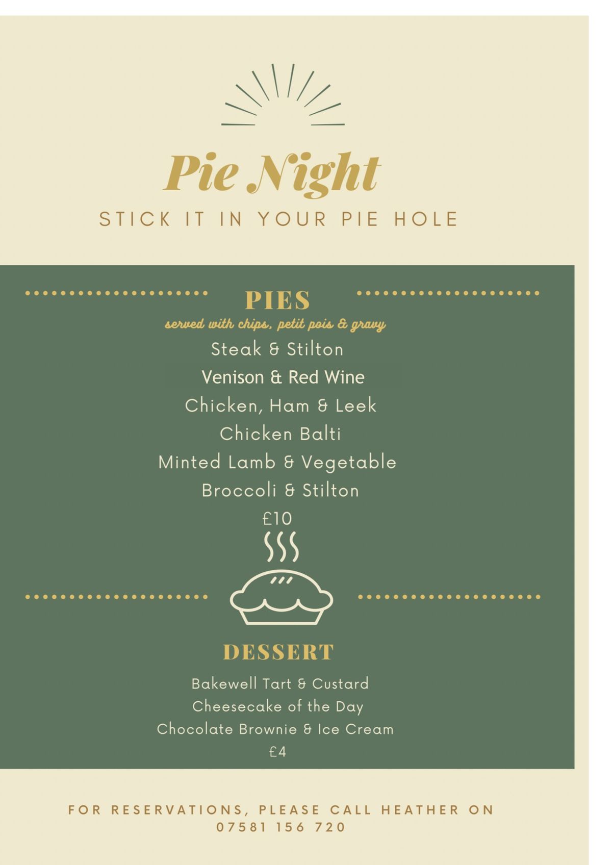 MONTHLY PIE NIGHT @ THE VICTORIA (KATZ)