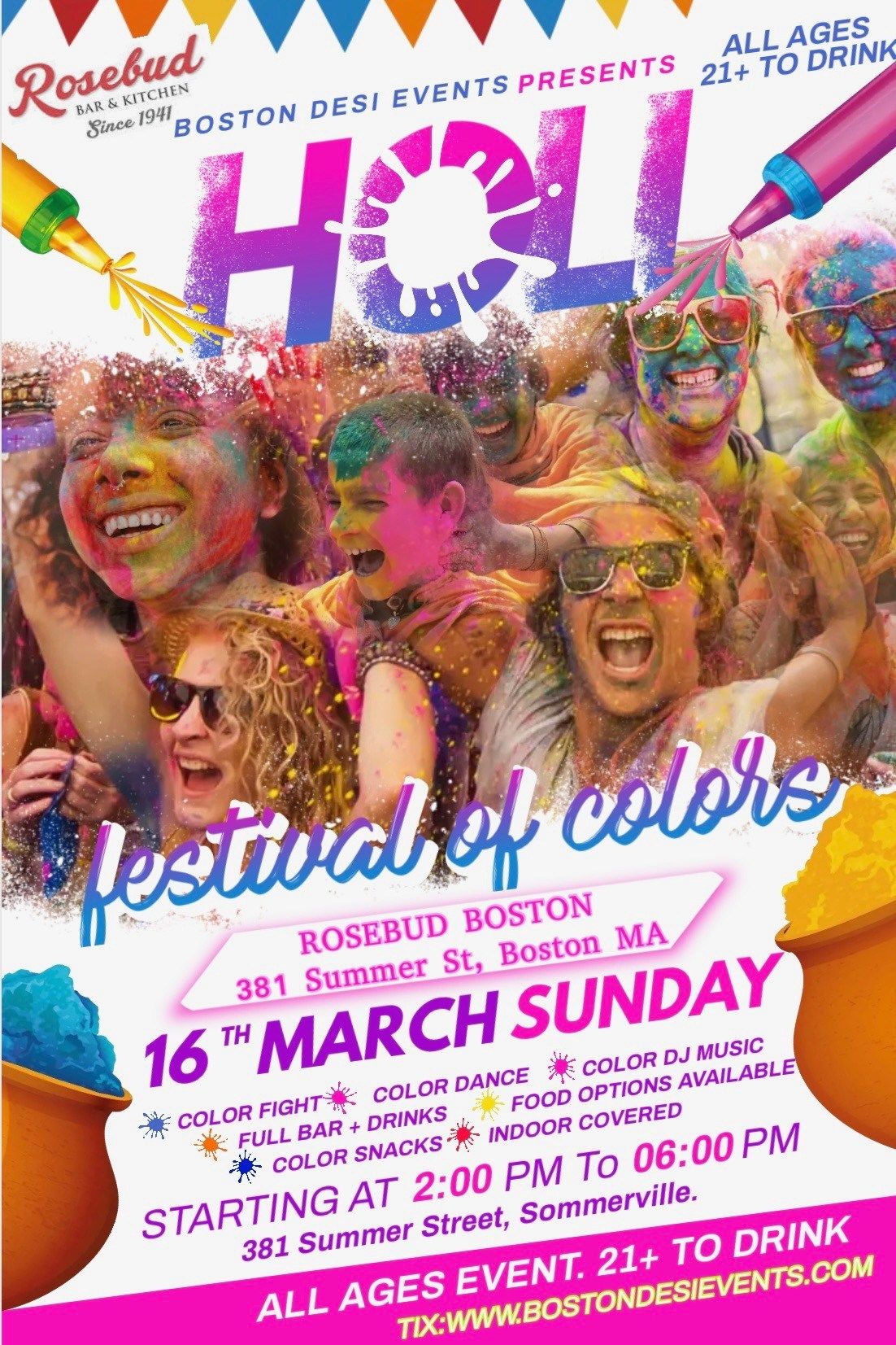 Holi Hai All Ages Event - Day Party -Bollywood\/Top 40\/Remixes\/Edm March 16h in Somerville