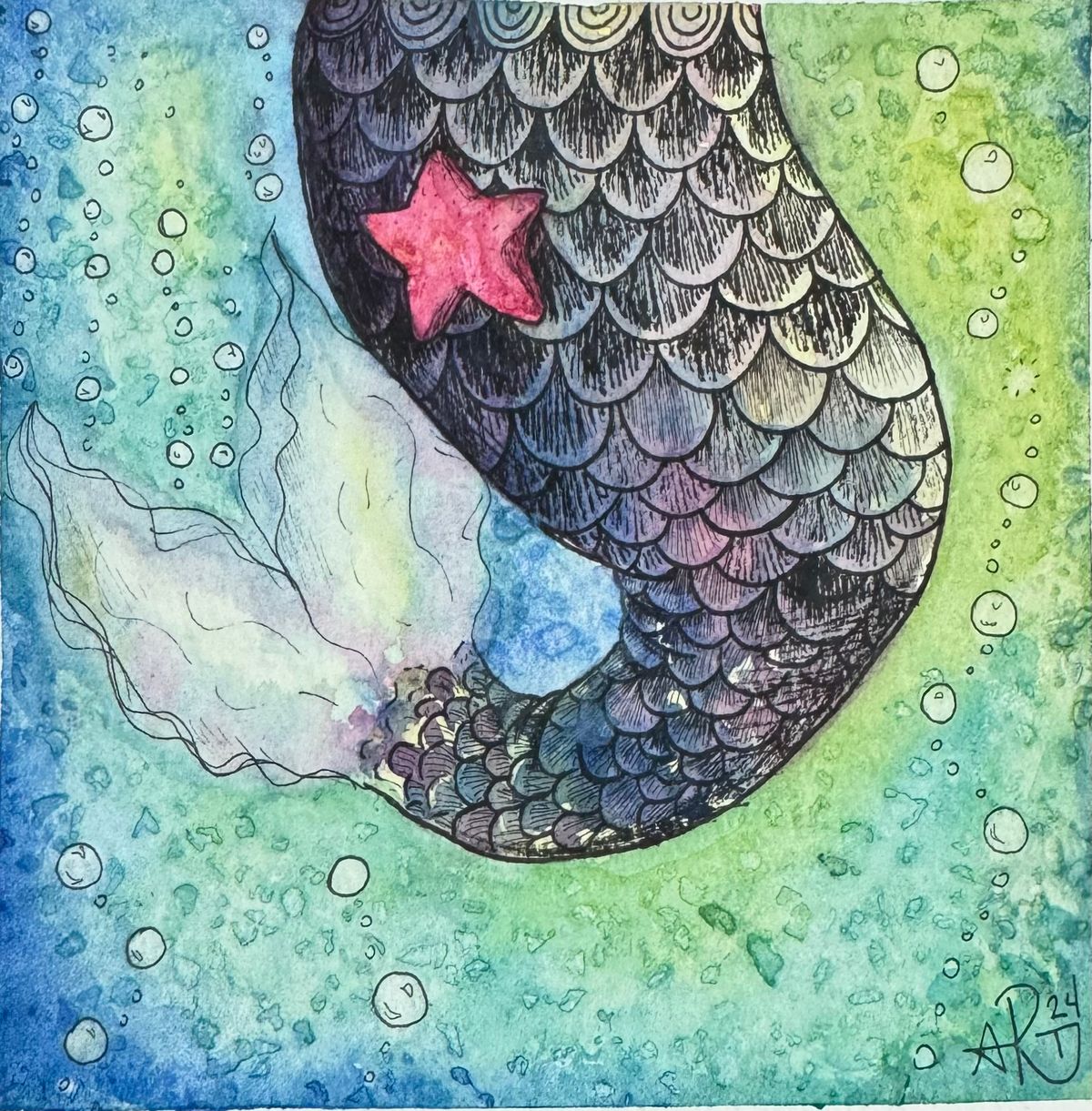 Mermaid Tail (Watercolor\/pen)