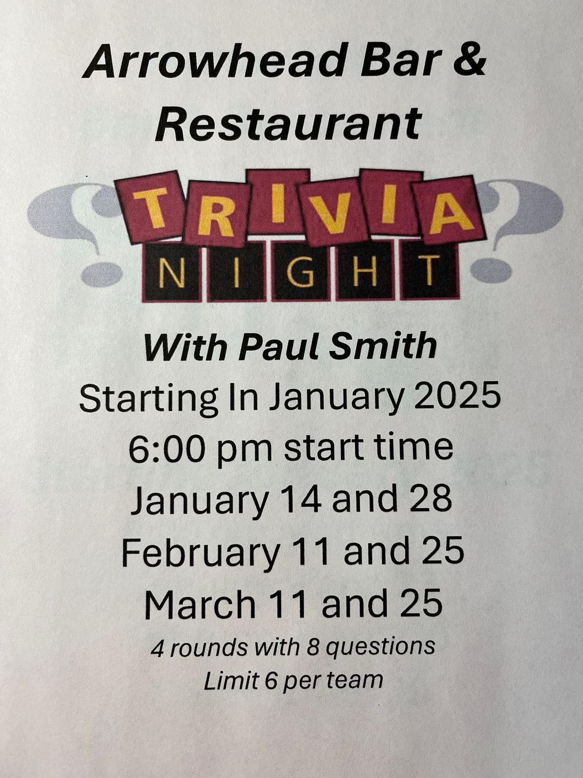 Trivia Night with Paul Smith