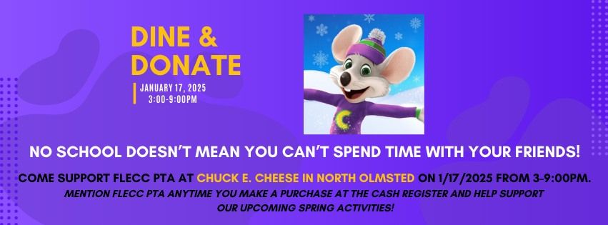 FLECC PTA DINE & DONATE: Chuck E. Cheese (North Olmsted location only)