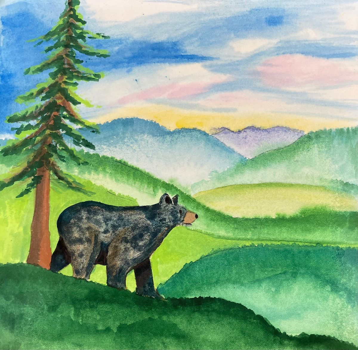 Capturing Mountain Majesty in Watercolor, Majestic Bear