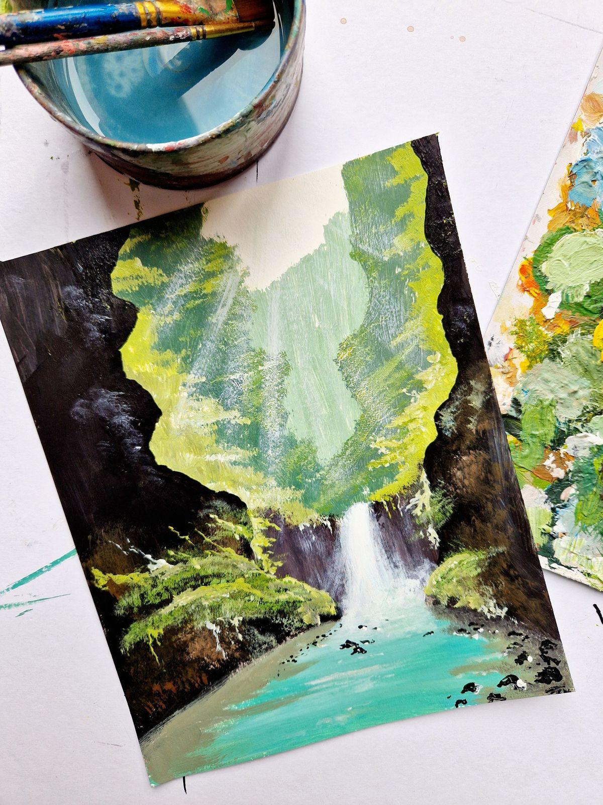 Painting morning (Cave and waterfall)