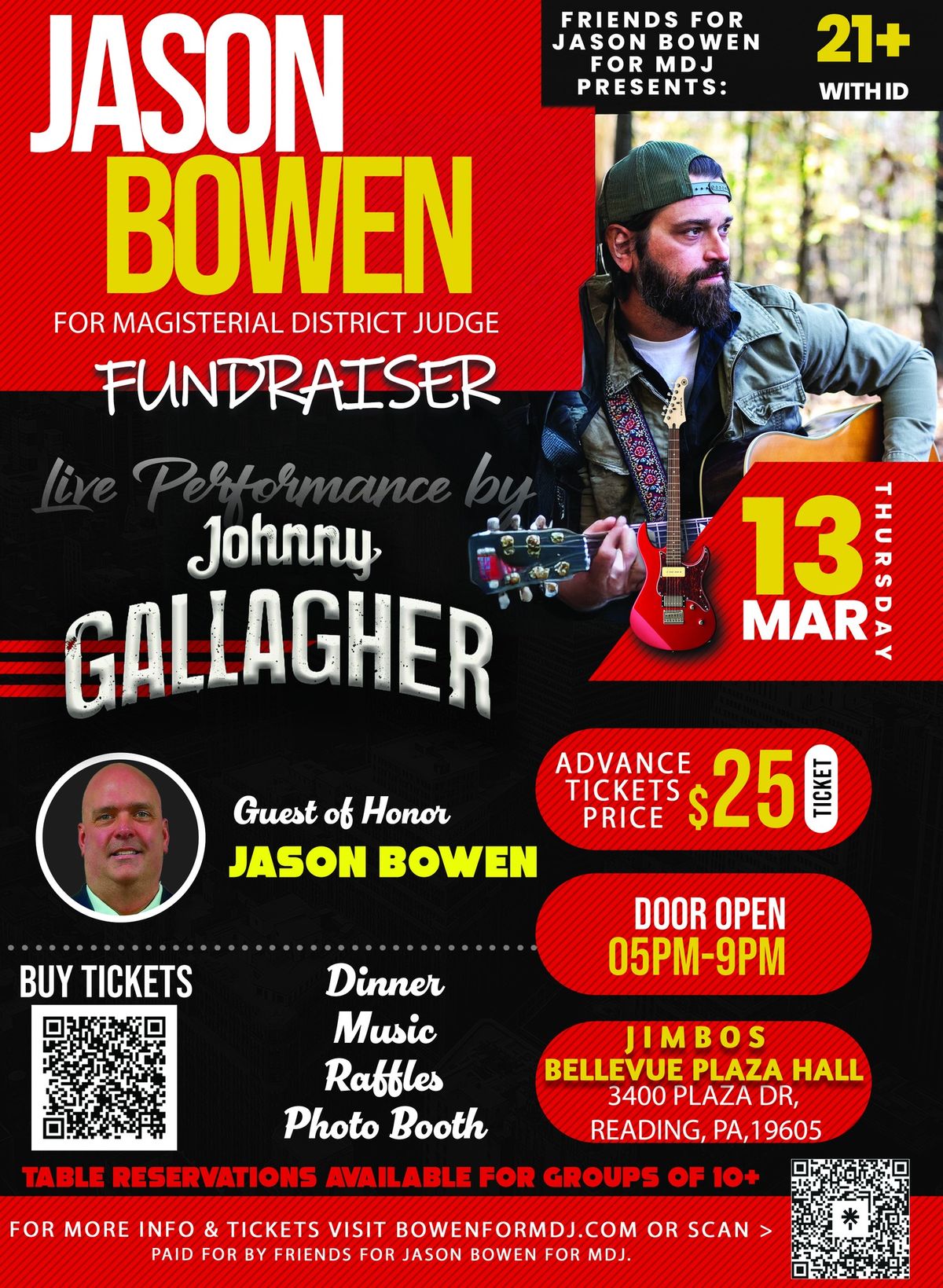 Dinner & Music fundraiser for Jason Bowen. Music by : Johnny Gallagher