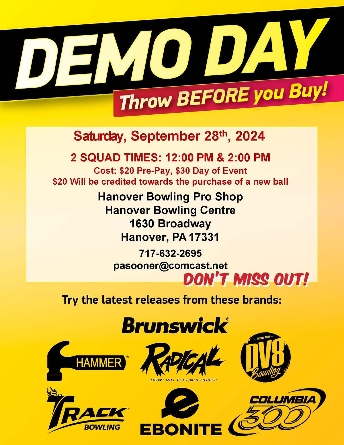 Demo Event - Hanover Bowling Pro Shop @ Hanover Bowling Centre