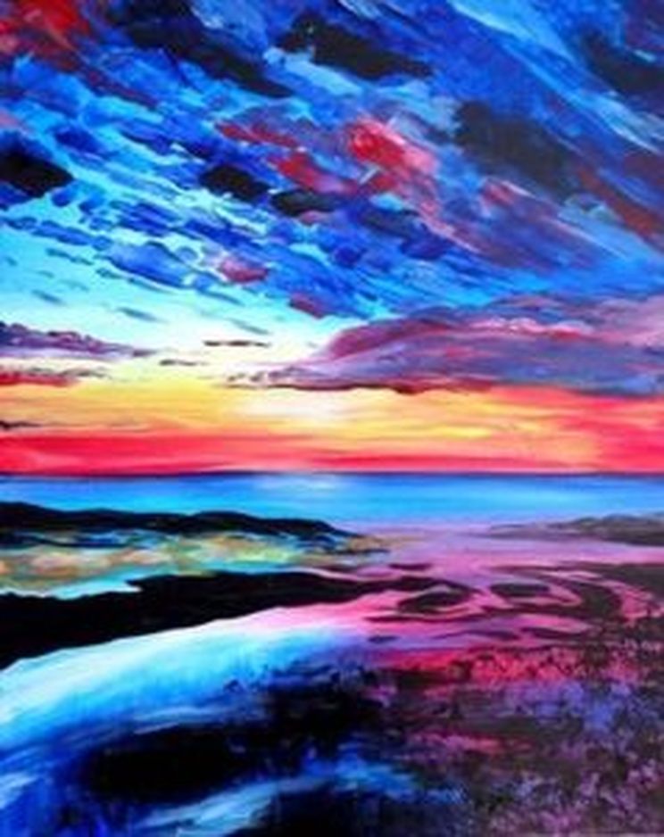 "Tahitian Sunset" In Person Paint Night Event Friday Night 7:00 pm in West Seattle (Wine Included)