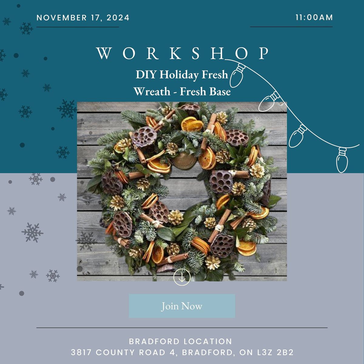 DIY Holiday Fresh Wreath (Fresh Base) Workshop Tickets (Bradford Location)