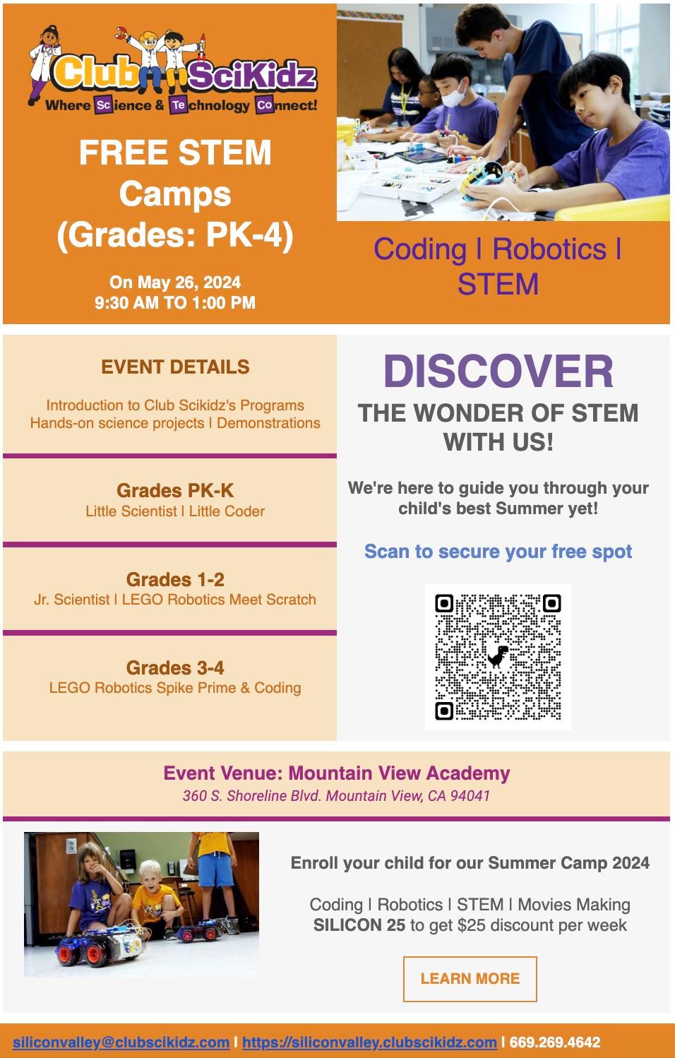 FREE Coding | Robotics | STEM Camp in Mountain View | Grades PK-4