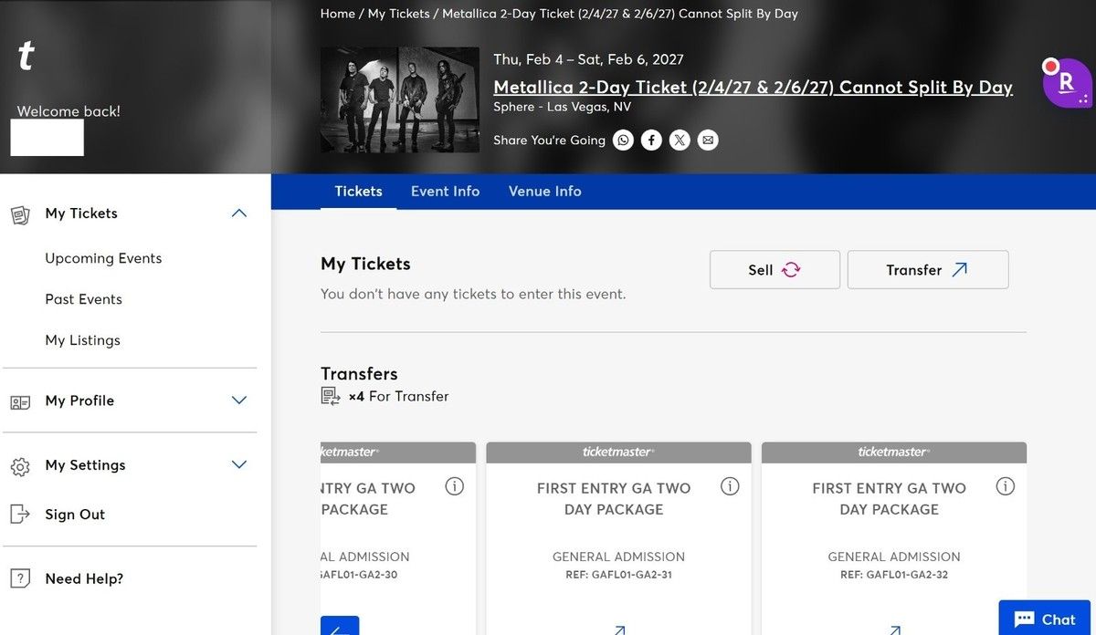 Metallica - 2-Day Pass (February 4 & 6, 2027) Las Vegas Tickets
