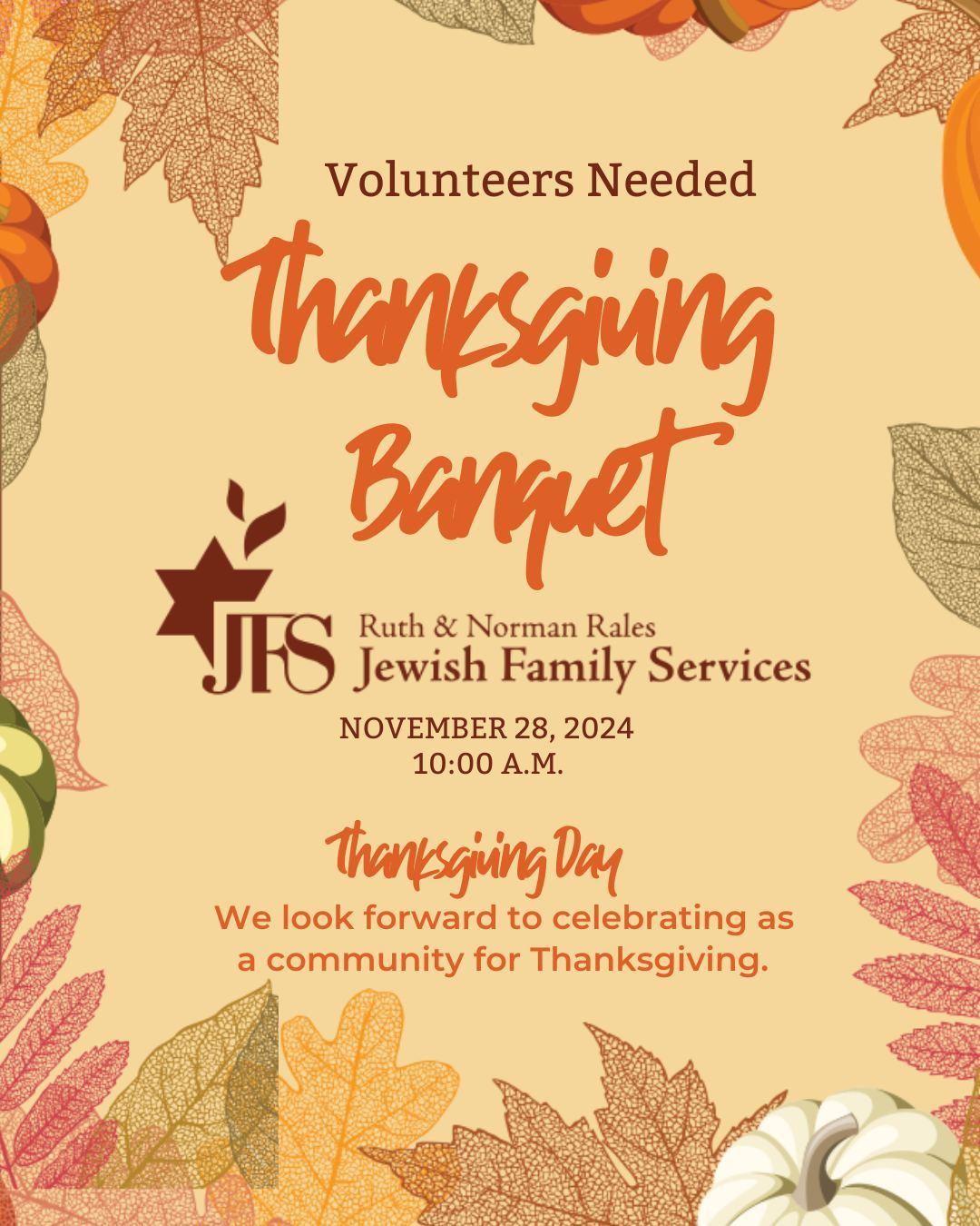 Volunteers Needed For Rales JFS Thanksgiving Banquet