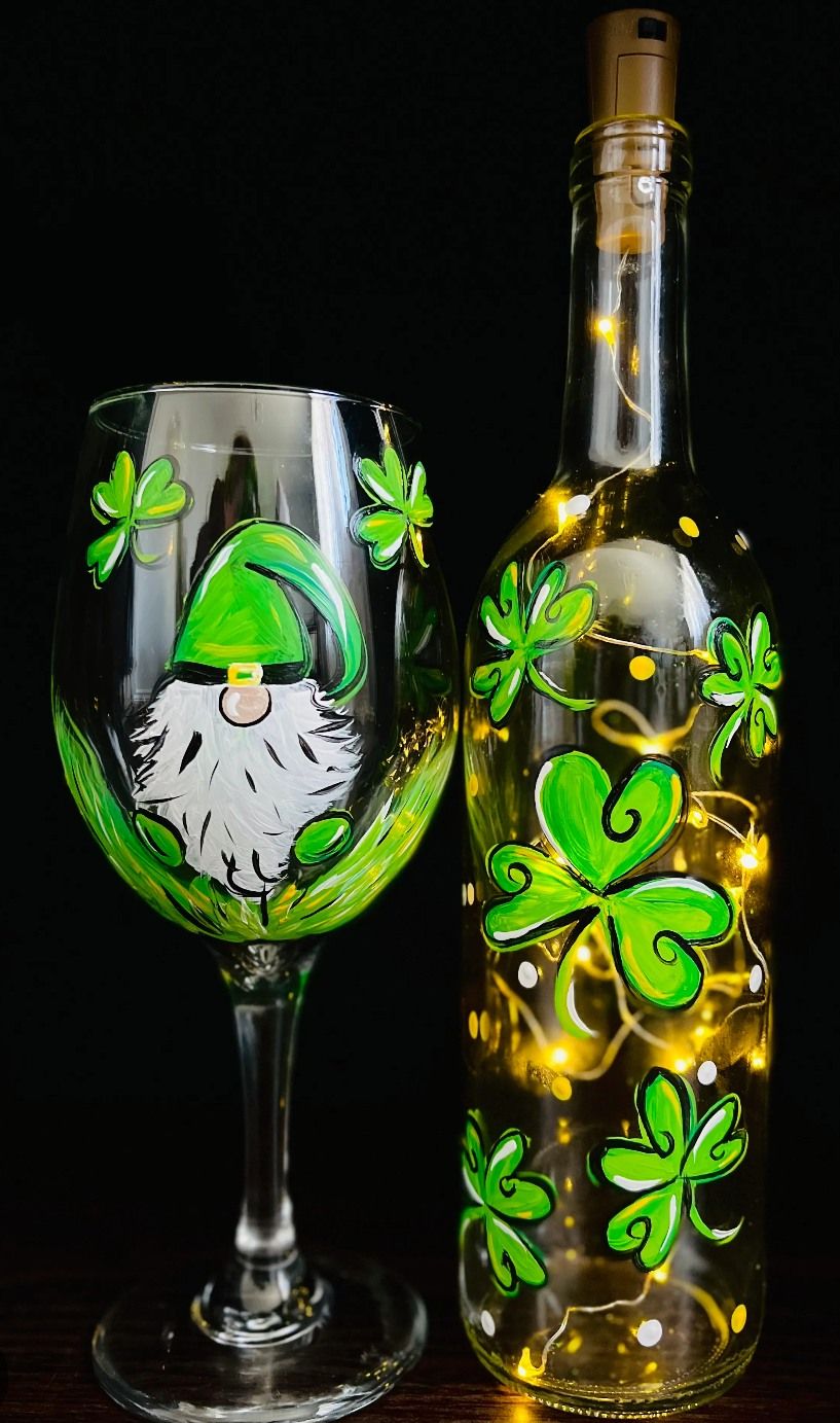 St Patrick's Day Bottle with Wine Glass 