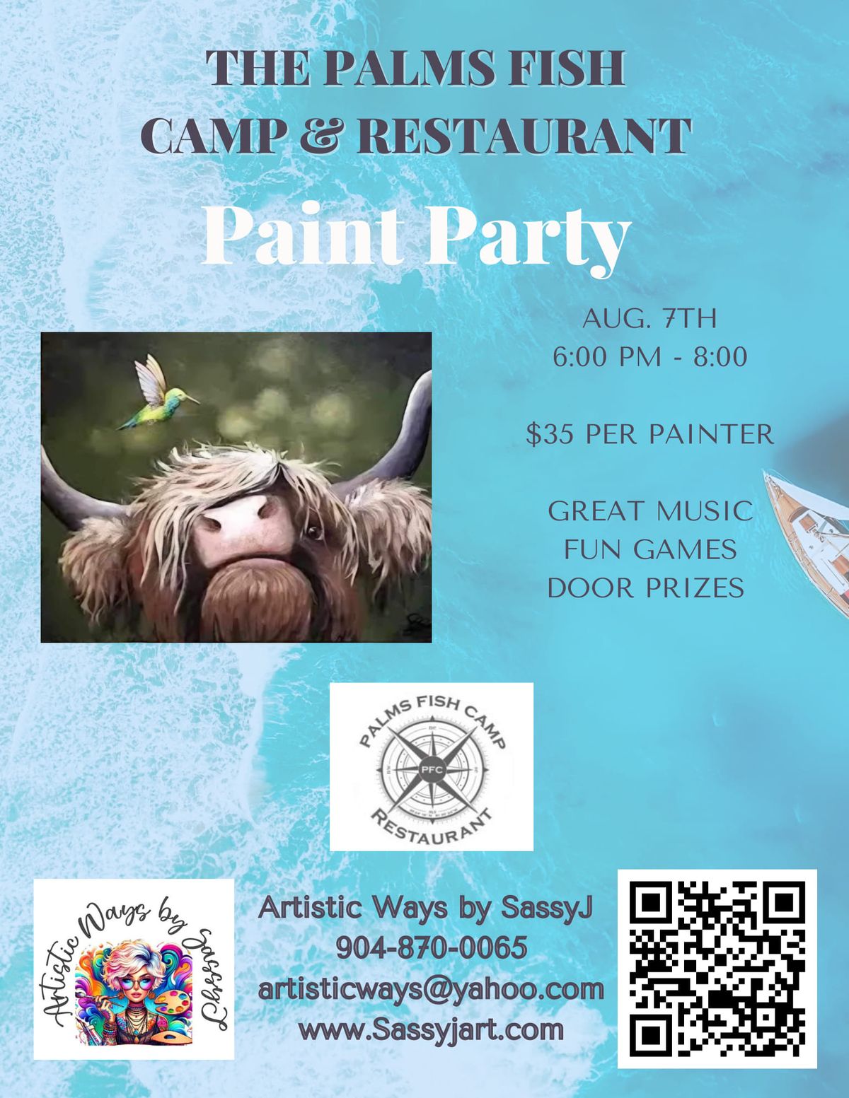 The Palms Fish Camp and Restaurant,  Aug. 7th, Highland Cow & Hummingbird 