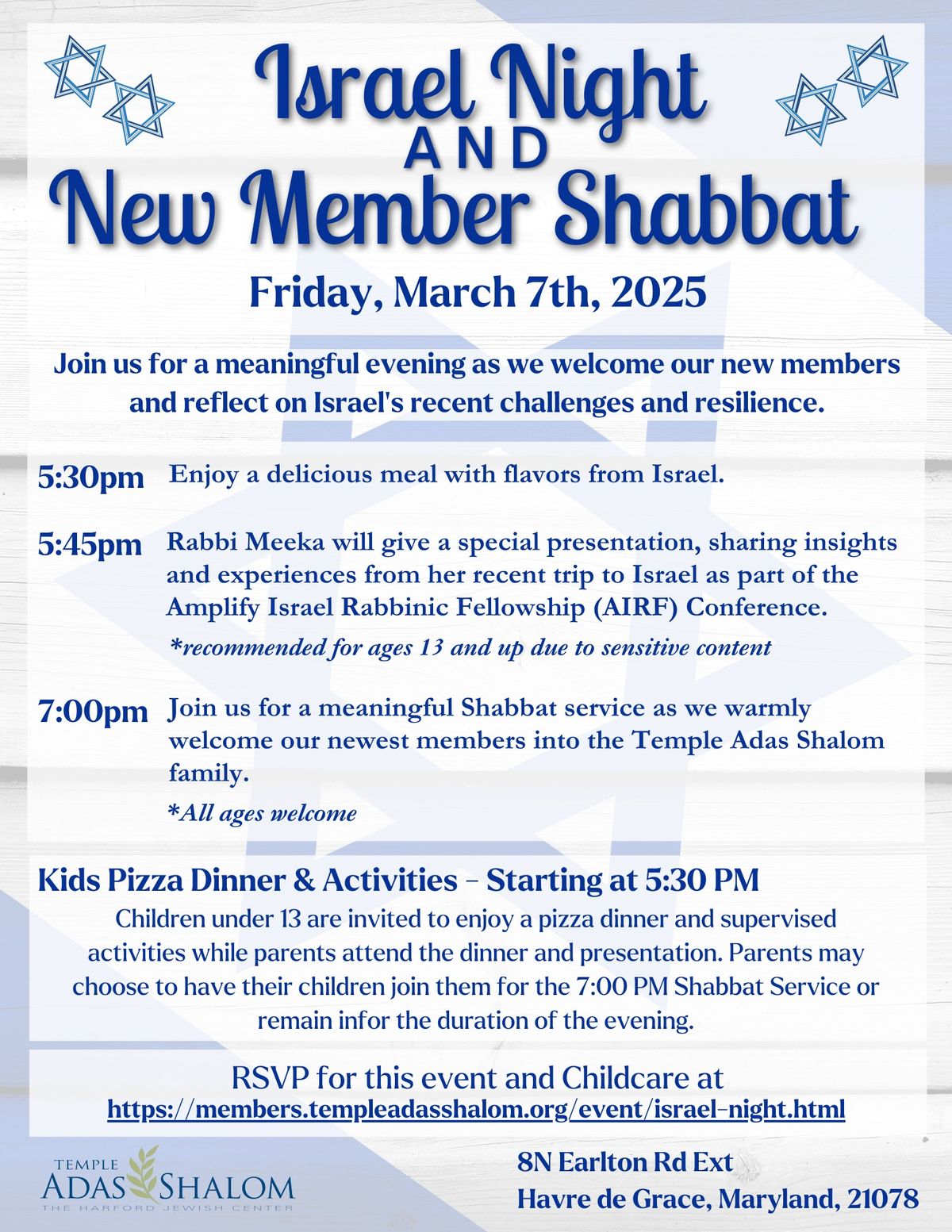 Israel Night & New Member Shabbat