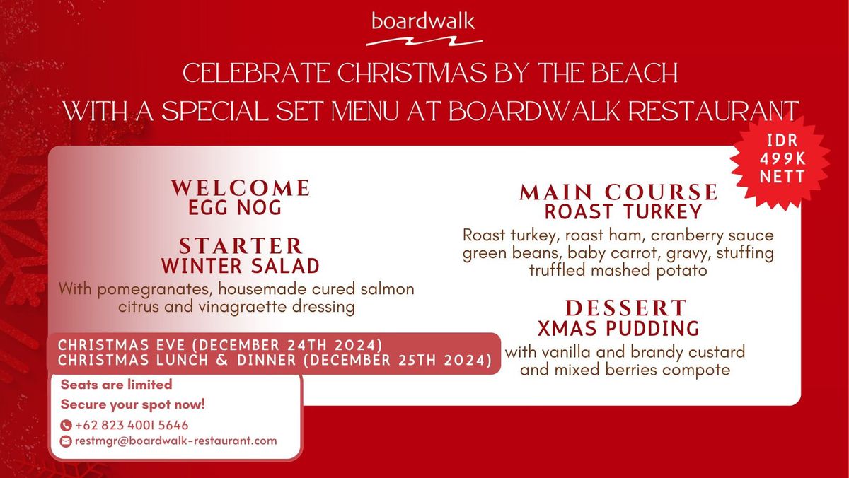 Celebrate Christmas by The Beach with a Special Set Menu at Boardwalk Restaurant