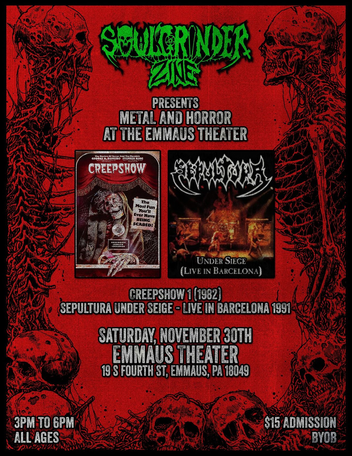 Soulgrinder Zine presents Metal and Horror at The Emmaus Theater 