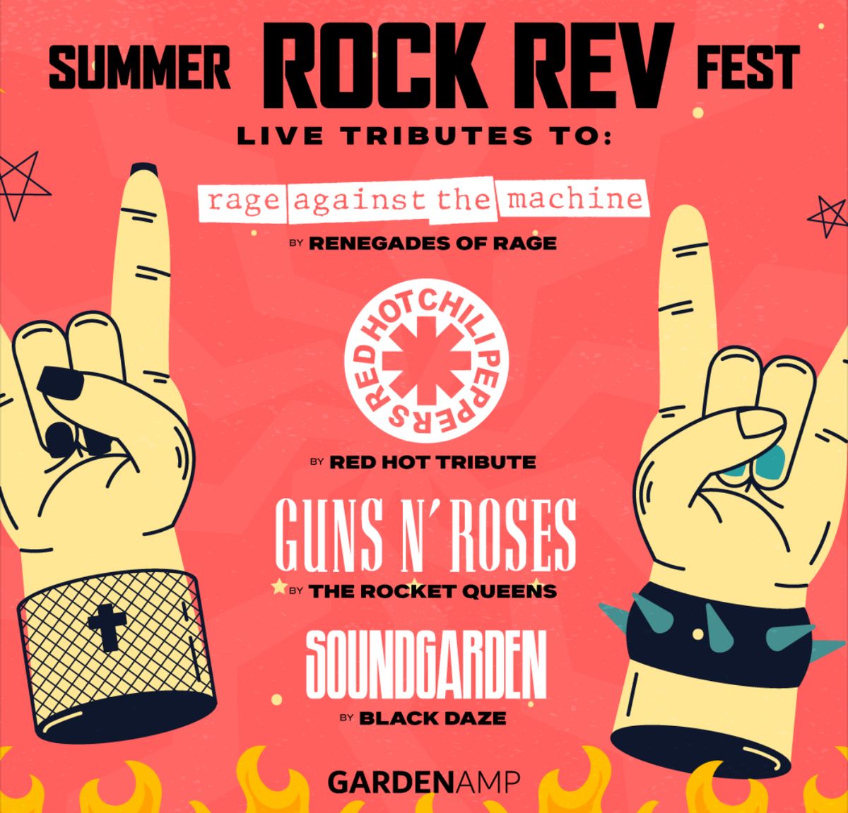Rage Against The Machine, Red Hot Chili Peppers, Guns N Roses, Soundgarden tributes at Garden Amp