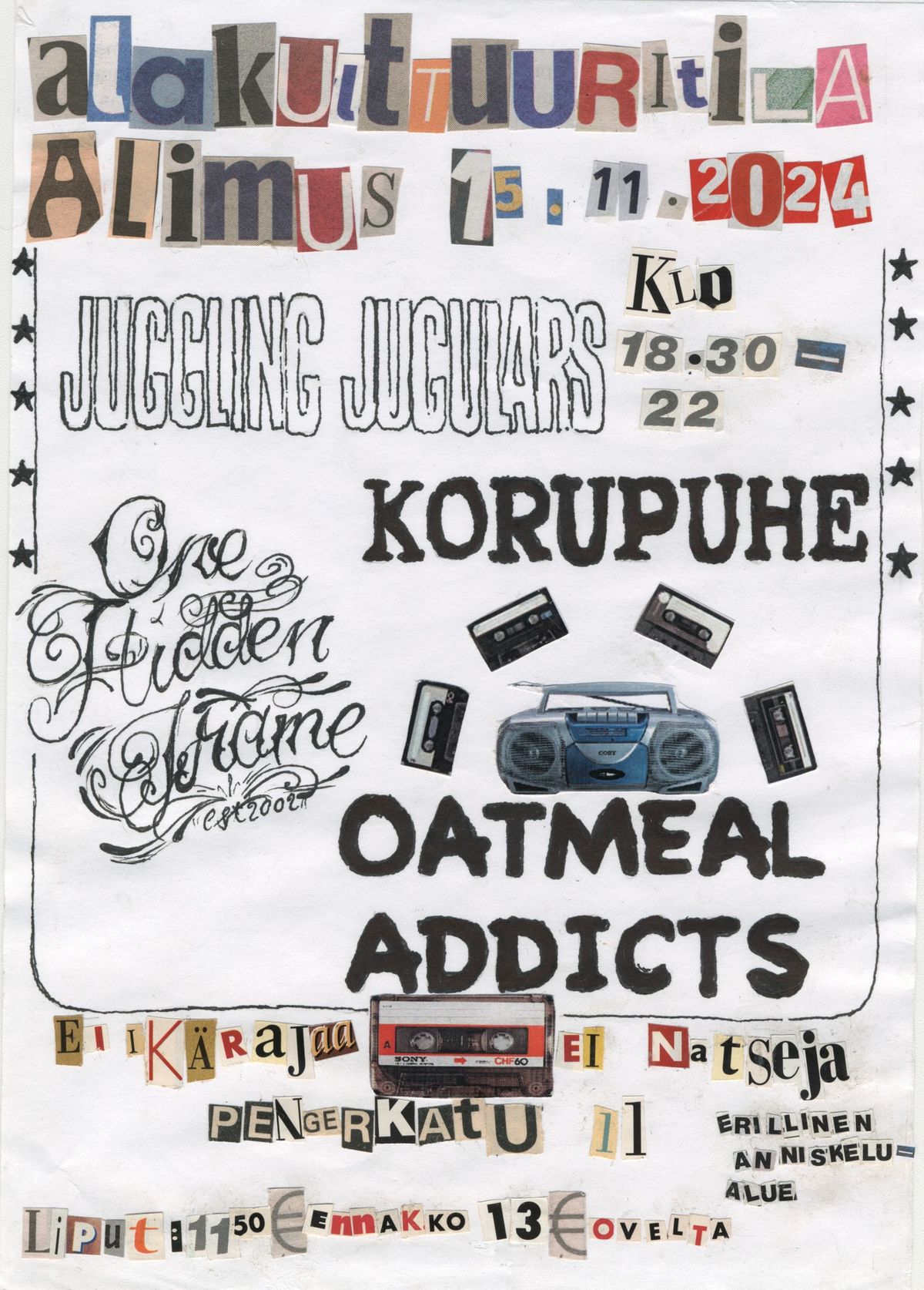 15.11.24 Juggling Jugulars, One Hidden Frame, Korupuhe, Oatmeal Addicts @ Alimus, HKI