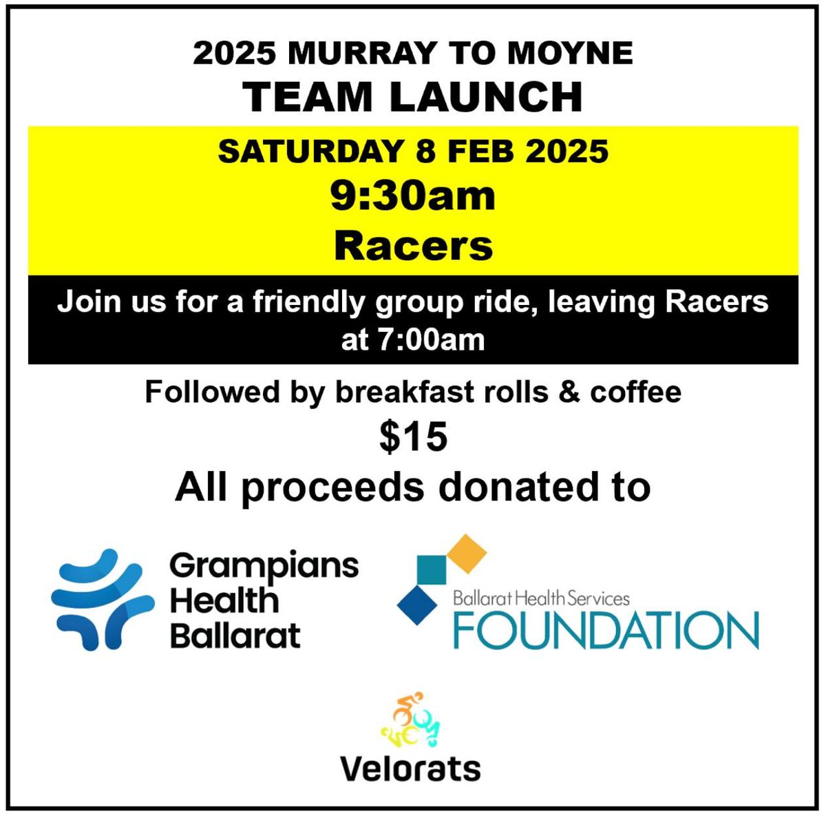 Velorats 2025 Murray to Moyne Team Launch