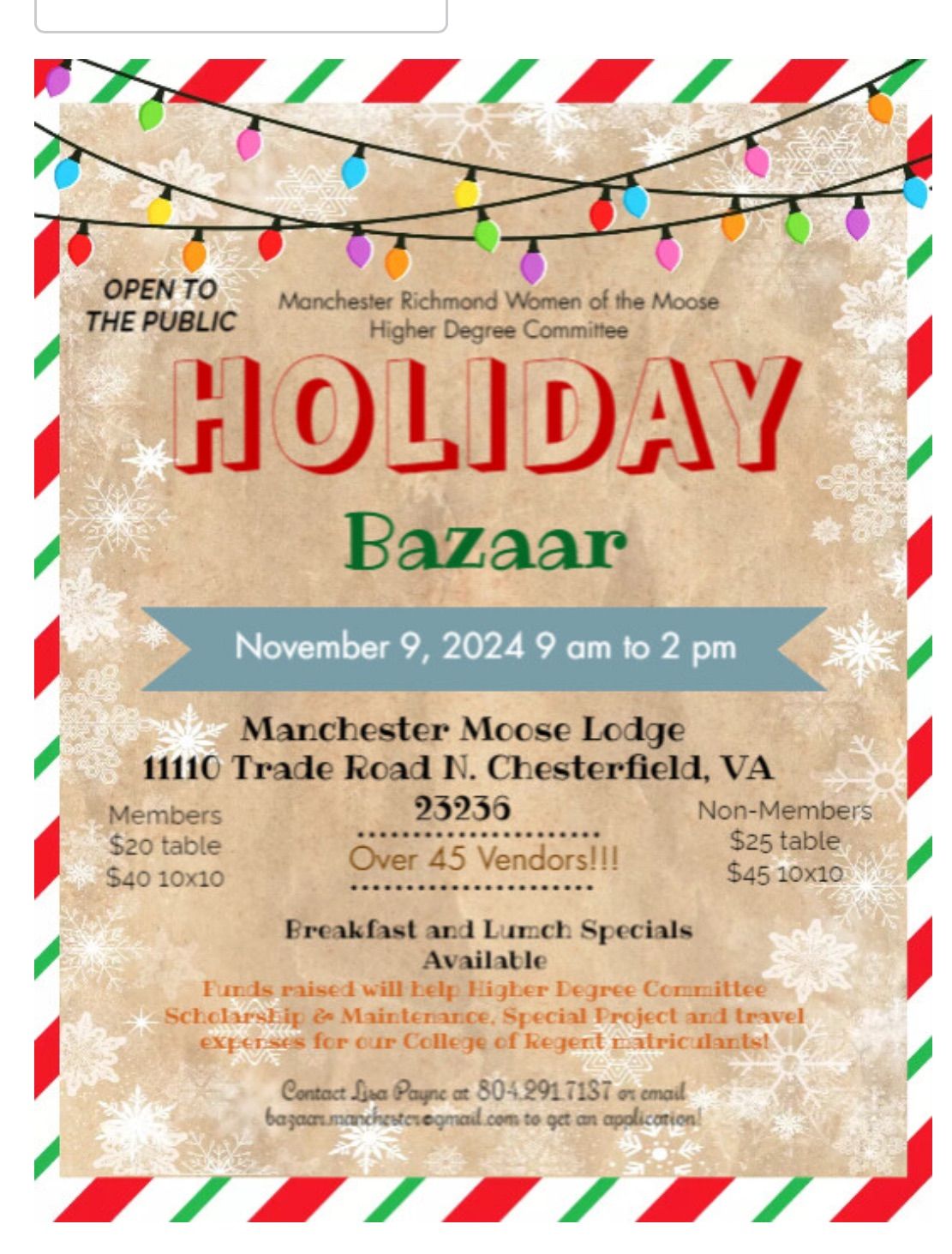 Manchester Moose WOTM Holiday Bazaar 