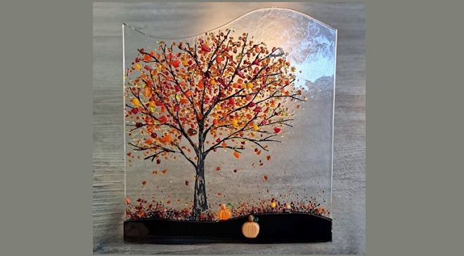 Fused Glass Fall Scene