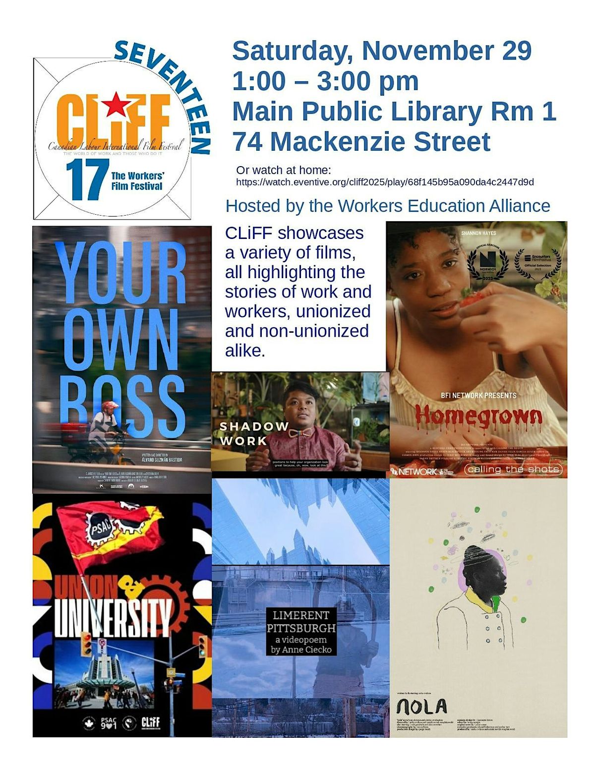 17th CLiFF Workers\u2019 Film Festival \u2013 Sudbury Screening