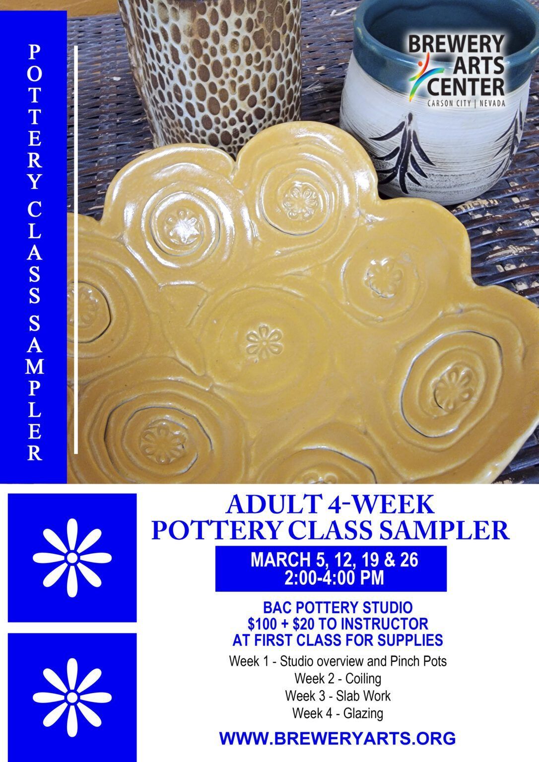 Adult 4-Week Pottery Class Sampler | Wednesdays | March 5th, 12th, 19th, & 26th 2025