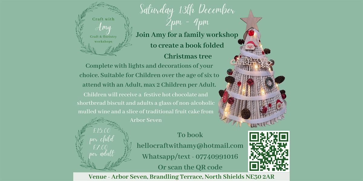 Christmas tree book folding family session - Craft with Amy at Arbor Seven