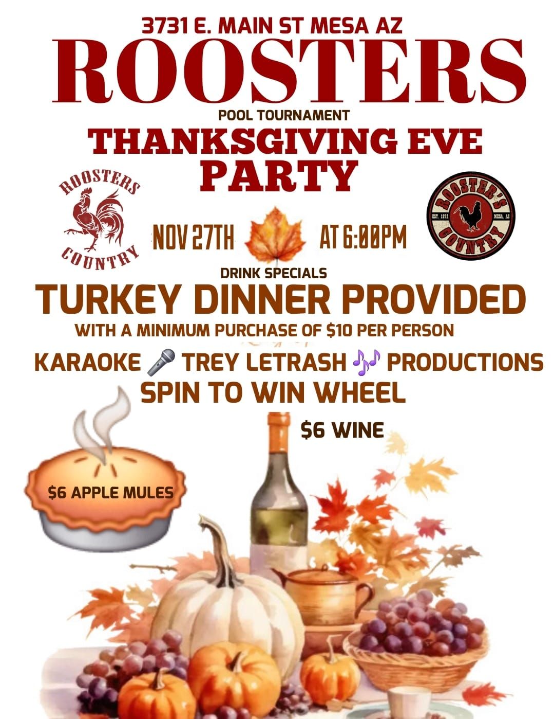 ROOSTERS 11TH ANNUAL THANKSGIVING EVE PARTY 