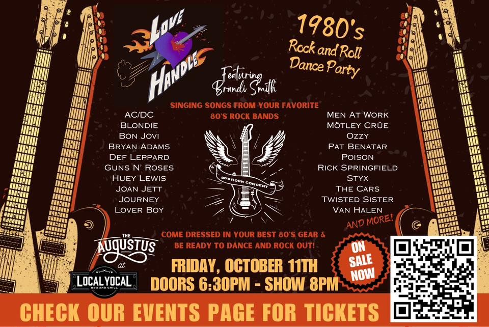 1980\u2019s Rock & Roll Dance Party Featuring Love Handle with Special Guest Brandi Smith