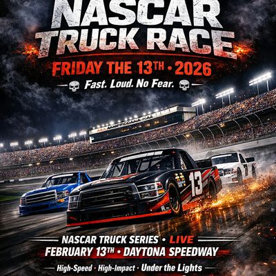 NASCAR Truck Series action under the lights.