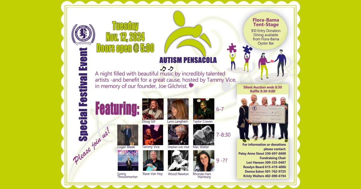 Pensacola Autism Awareness Event with Frank Brown Songwriters @ Flora-Bama's Tent Stage