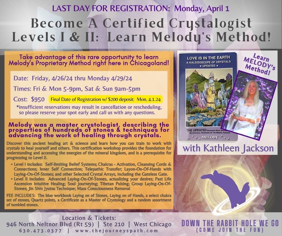 Become a Certified Crystalogist Levels I & II with Melody's Method (author of Love is in the Earth)