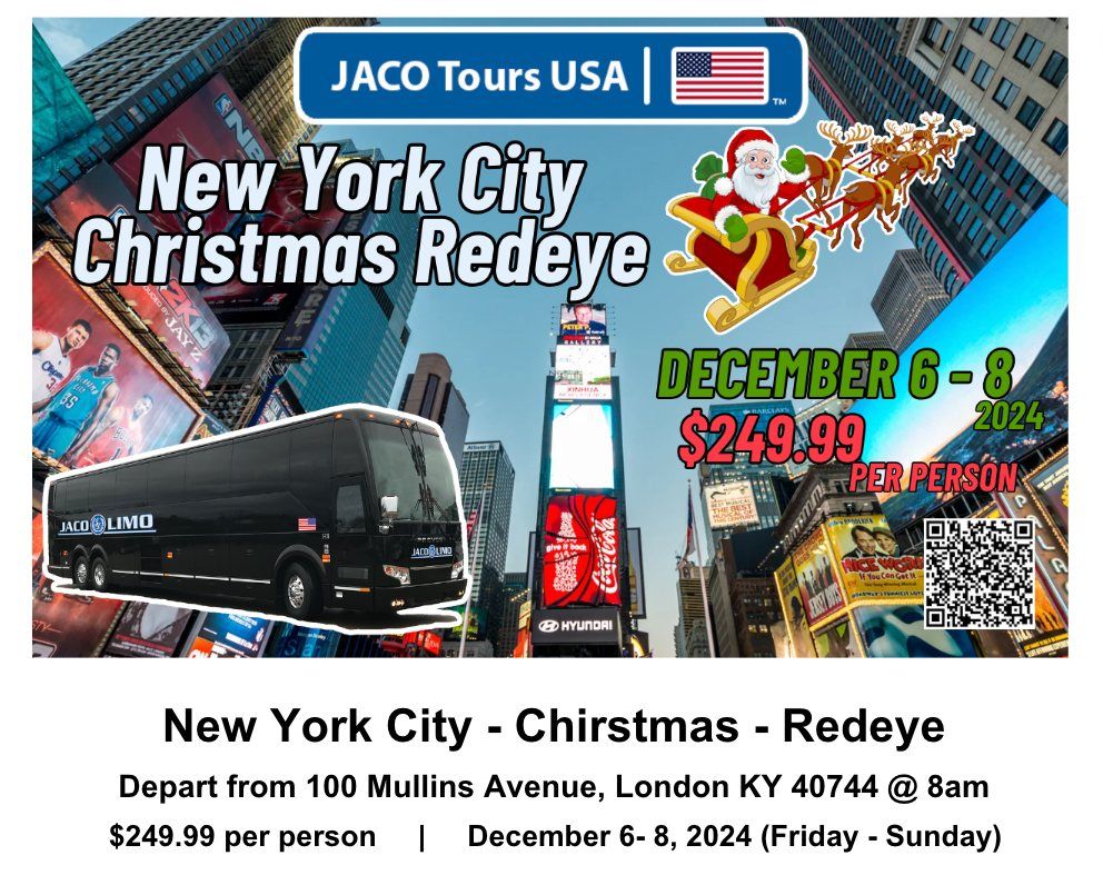 New York City Christmas Redeye | JACO Tours USA | December 6 - 8, 2024 | $249.99 per person