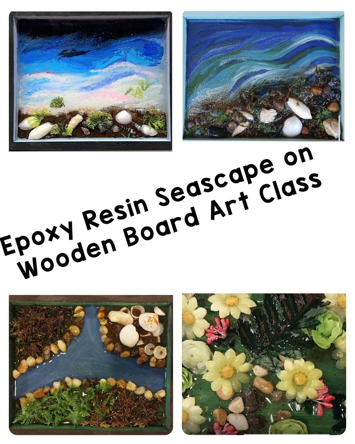 Epoxy Resin Seascape on Wooden Board Art Class\nResin.