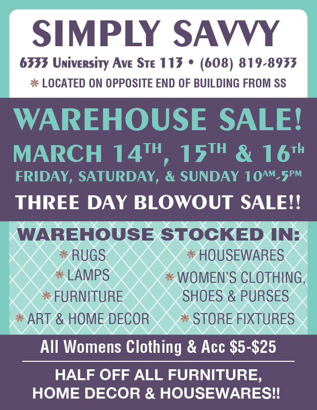 SIMPLY SAVVY WAREHOUSE SALE!