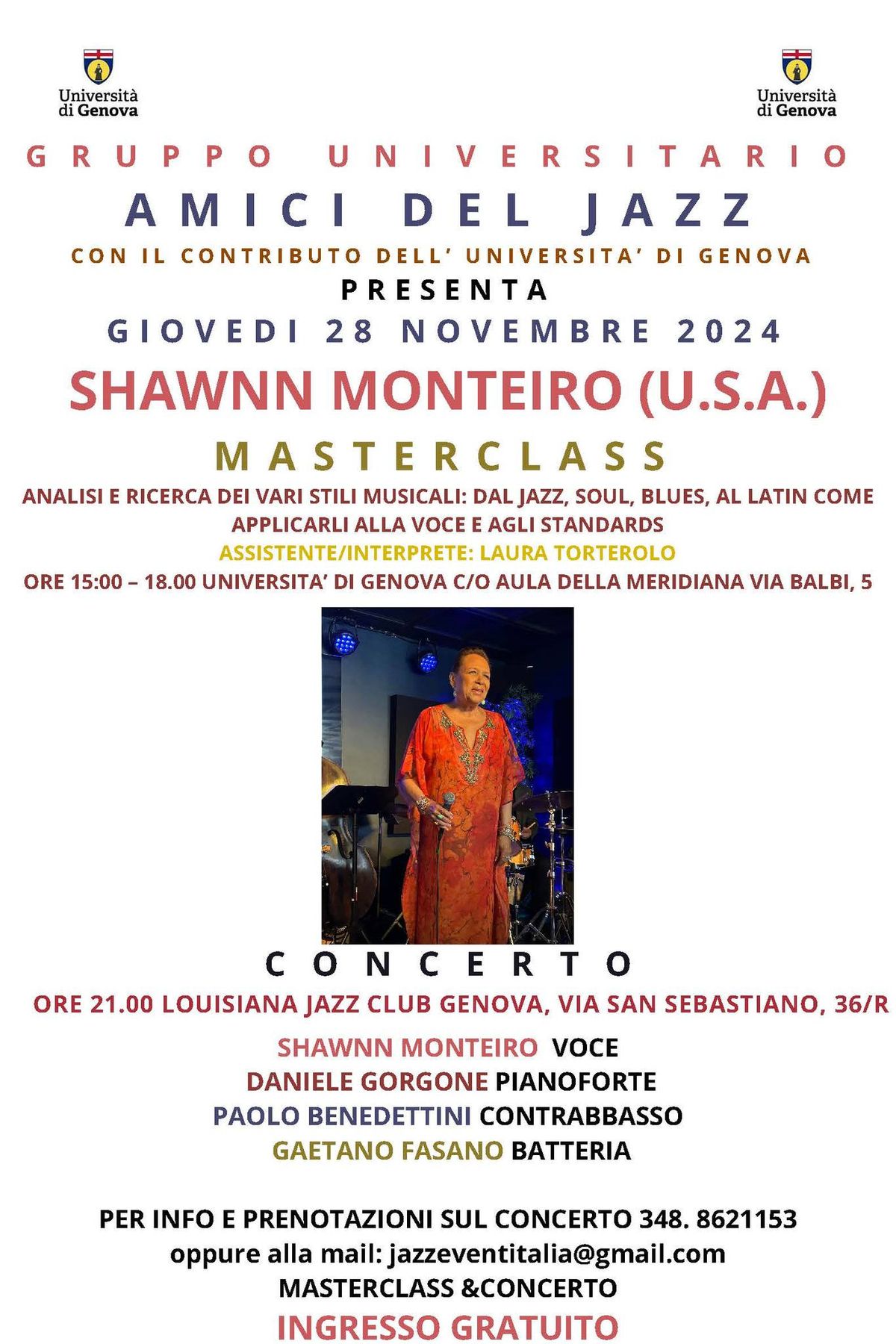 SHAWNN MONTEIRO ITALIAN 4TET  -  Masterclass e concerto