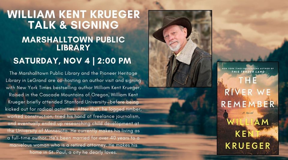 William Kent Krueger Talk & Signing, Marshalltown Public Library, 4 ...