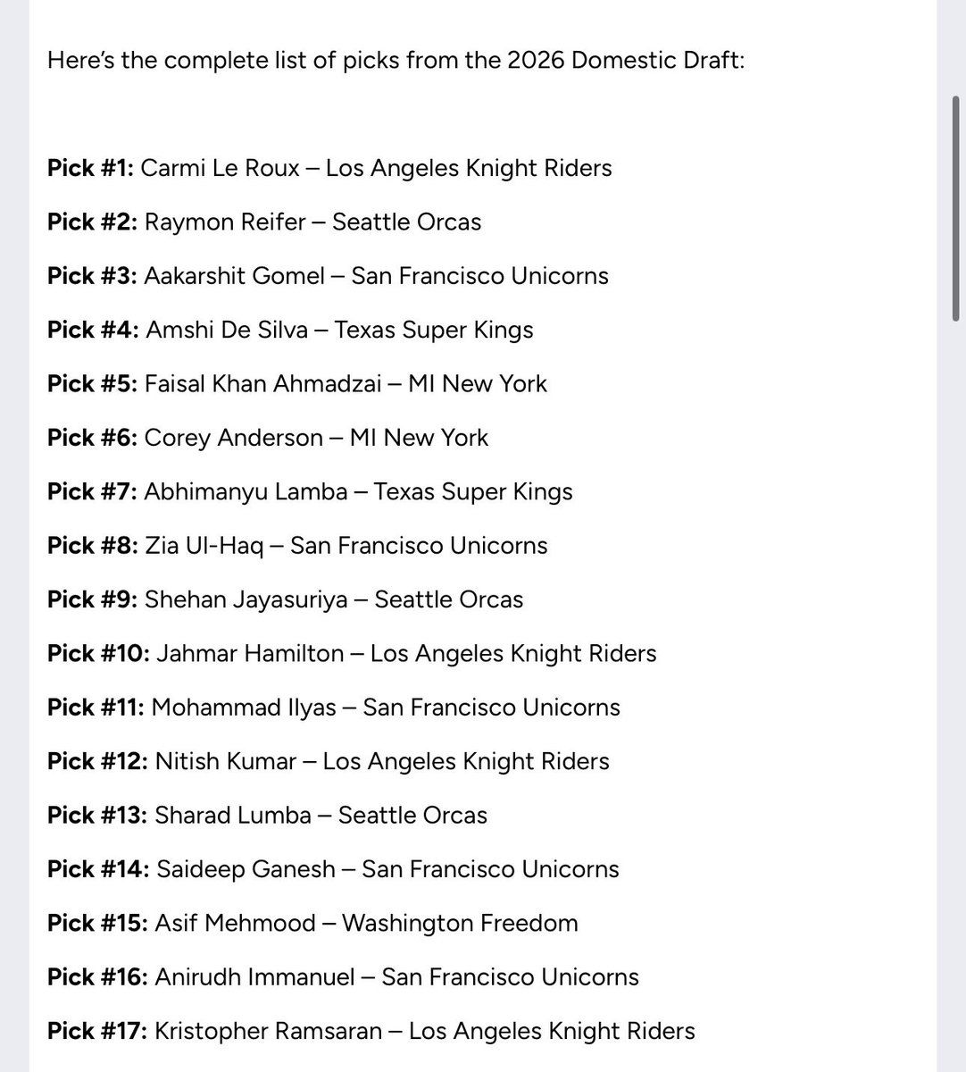 Major League Cricket: MI New York vs. MI New York vs. LA Knight Riders & Washington Freedom vs. Texas Super Kings