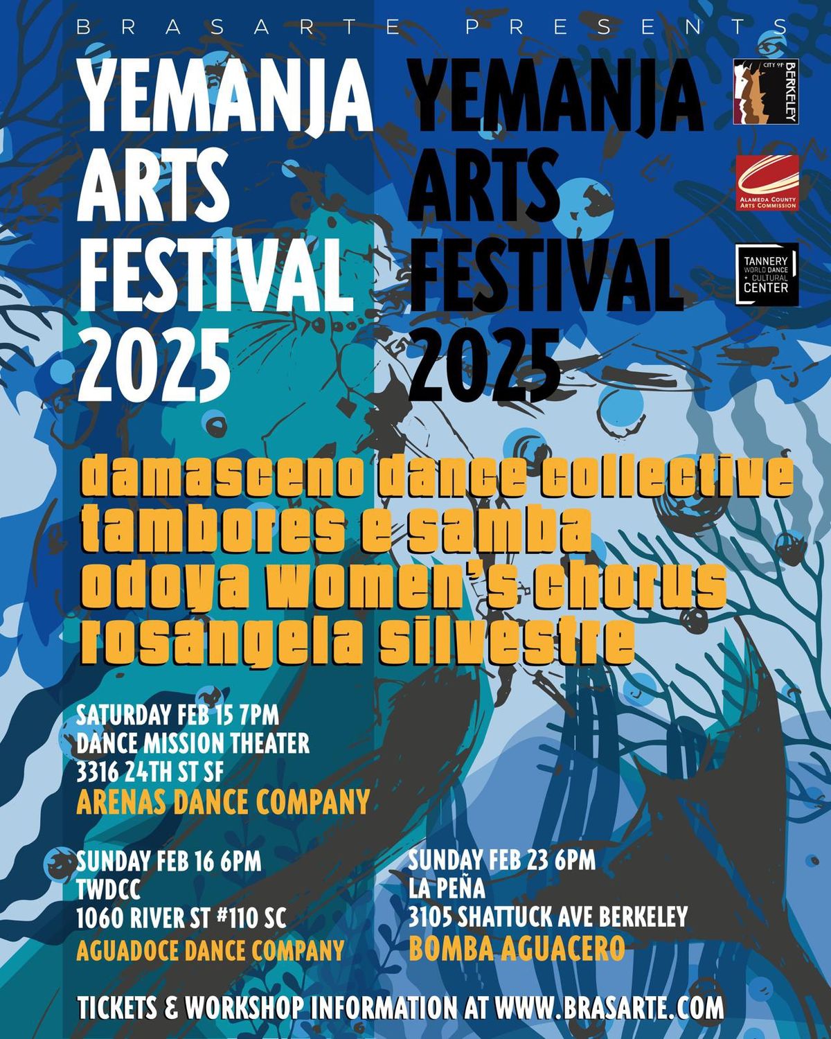 Yemanja Arts Festival 2025 SF 2\/15 Santa Cruz 2\/16 Berkeley 2\/23 