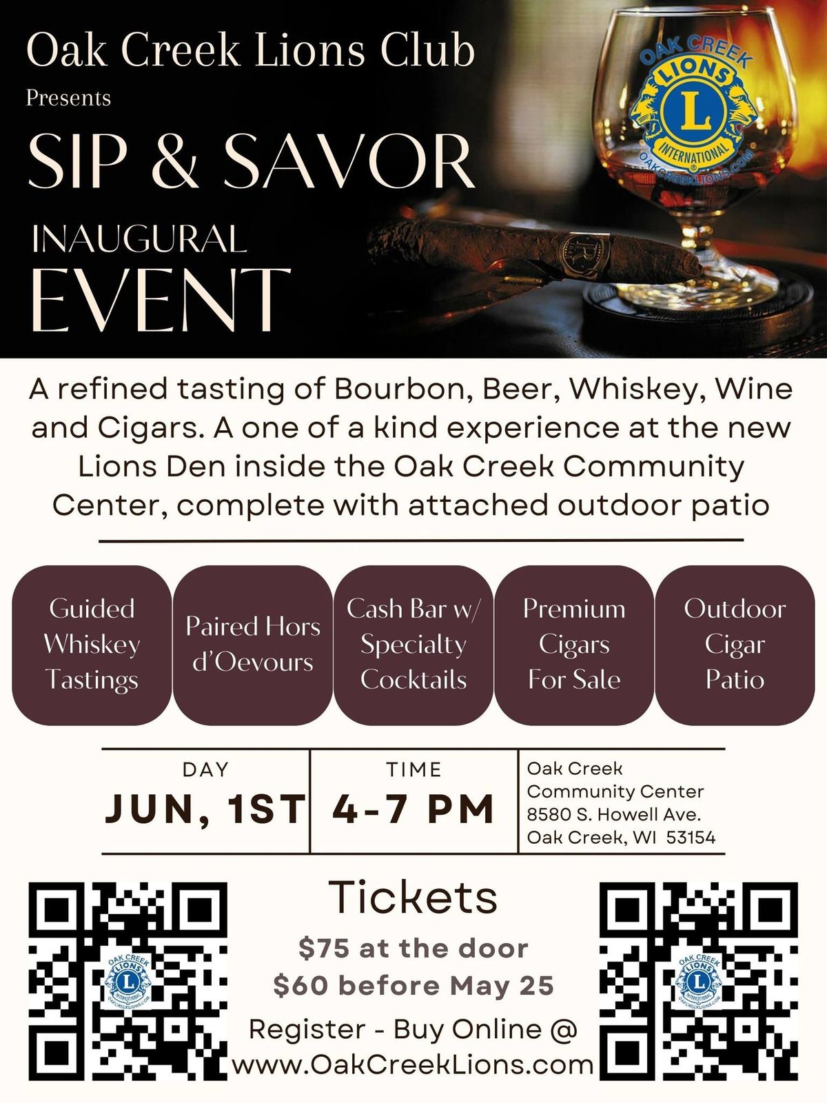 Sip & Savor - A refined bourbon, beer, whiskey, wine and cigar tasting