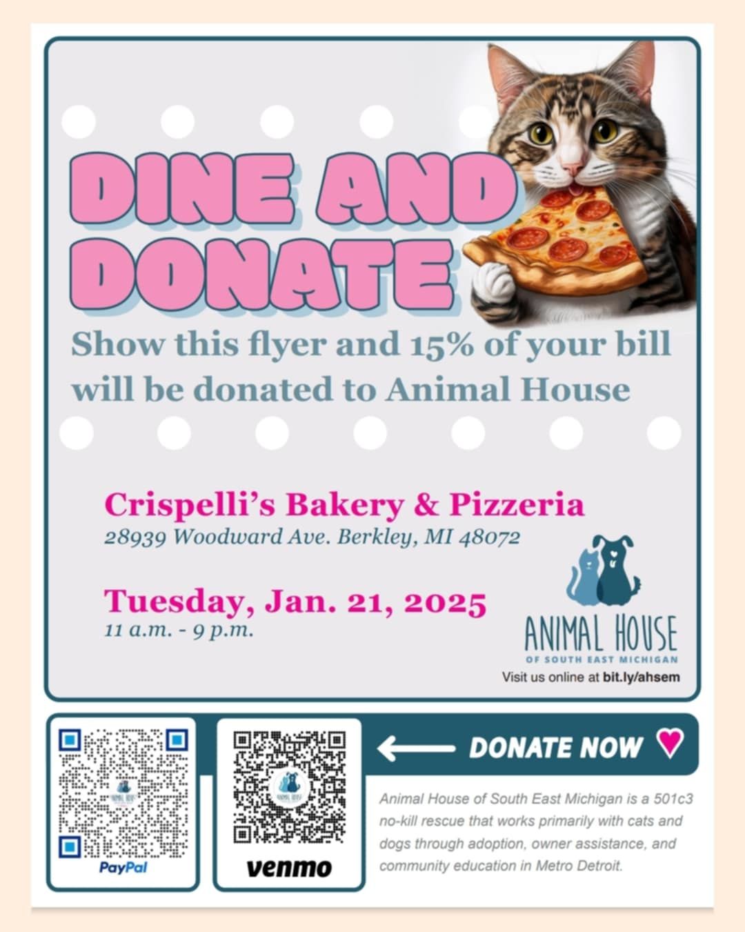 Dine and Donate at Crispelli's Bakery and Pizzeria!