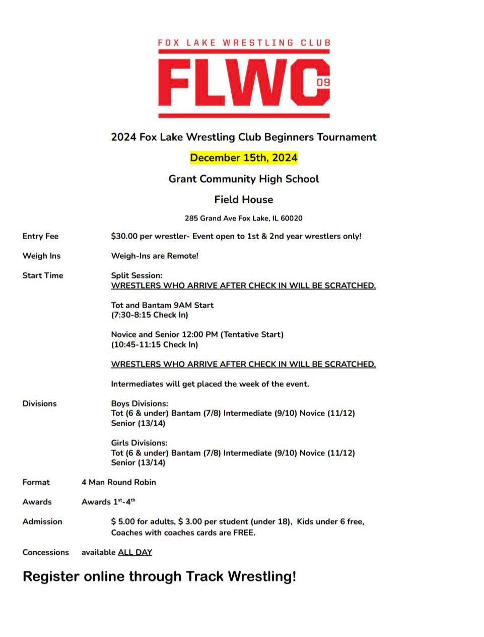 2024 Fox Lake Wrestling Club Beginners Tournament , Grant Community