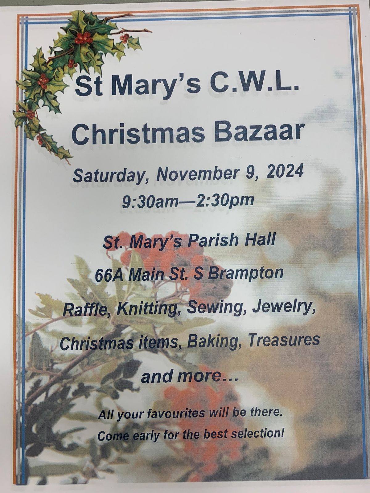 St. Mary\u2019s CWL Christmas Bazaar